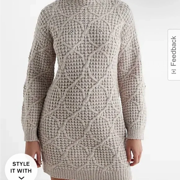 Express Textured Knit Sweater Dress - Cream - Picture 1 of 5